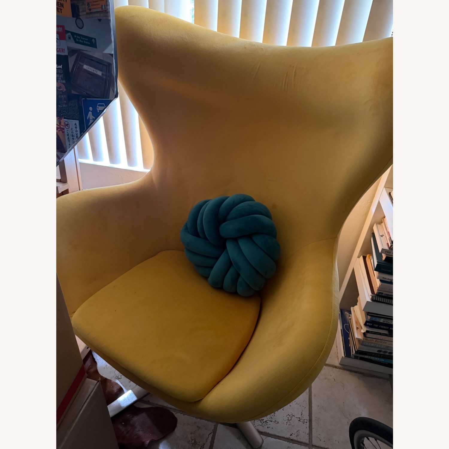 Egg Chair Yellow Velvet Accent Chair - image-2
