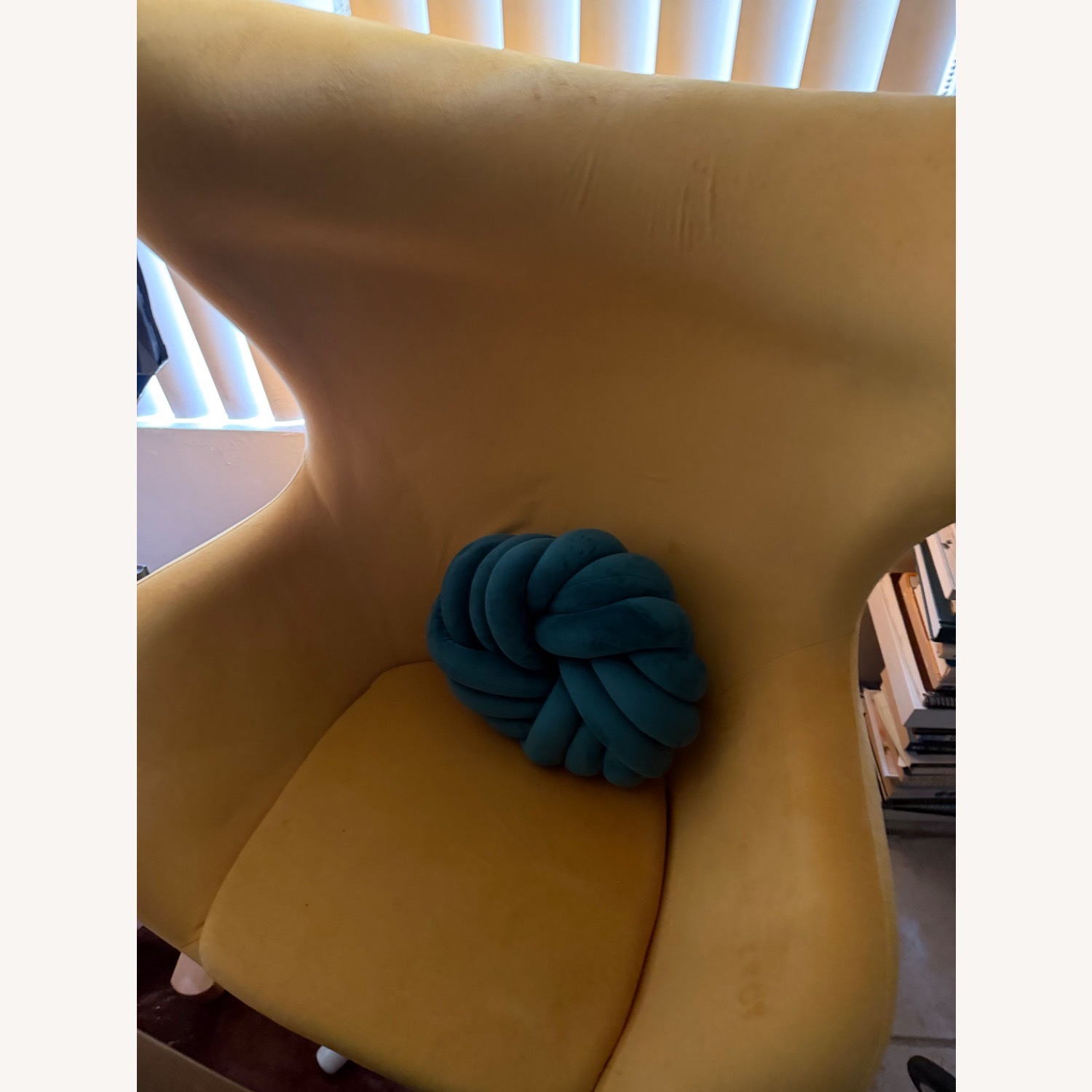 Egg Chair Yellow Velvet Accent Chair - image-3