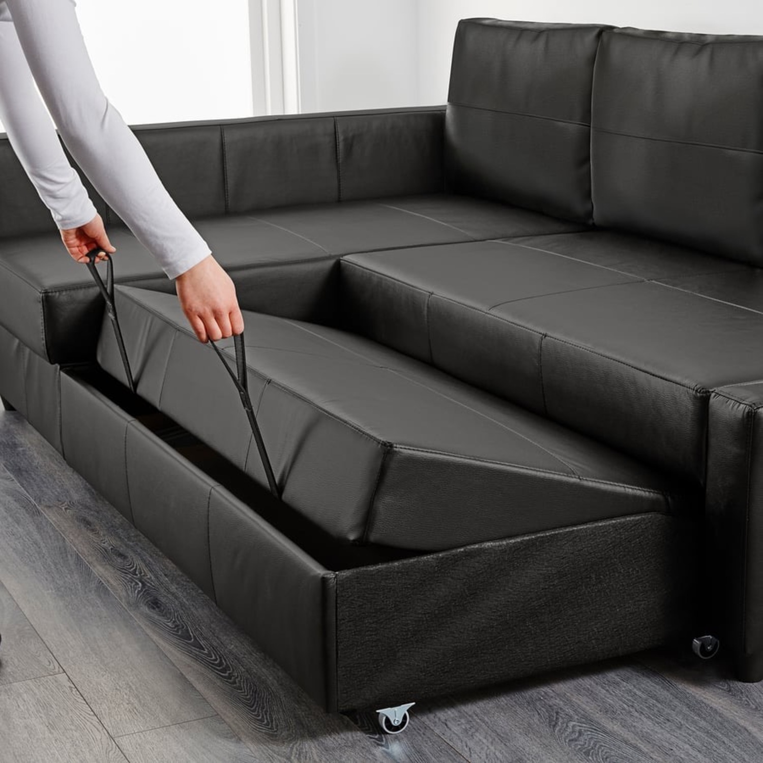 IKEA Friheten Black Leather Sleeper Sofa - image-6