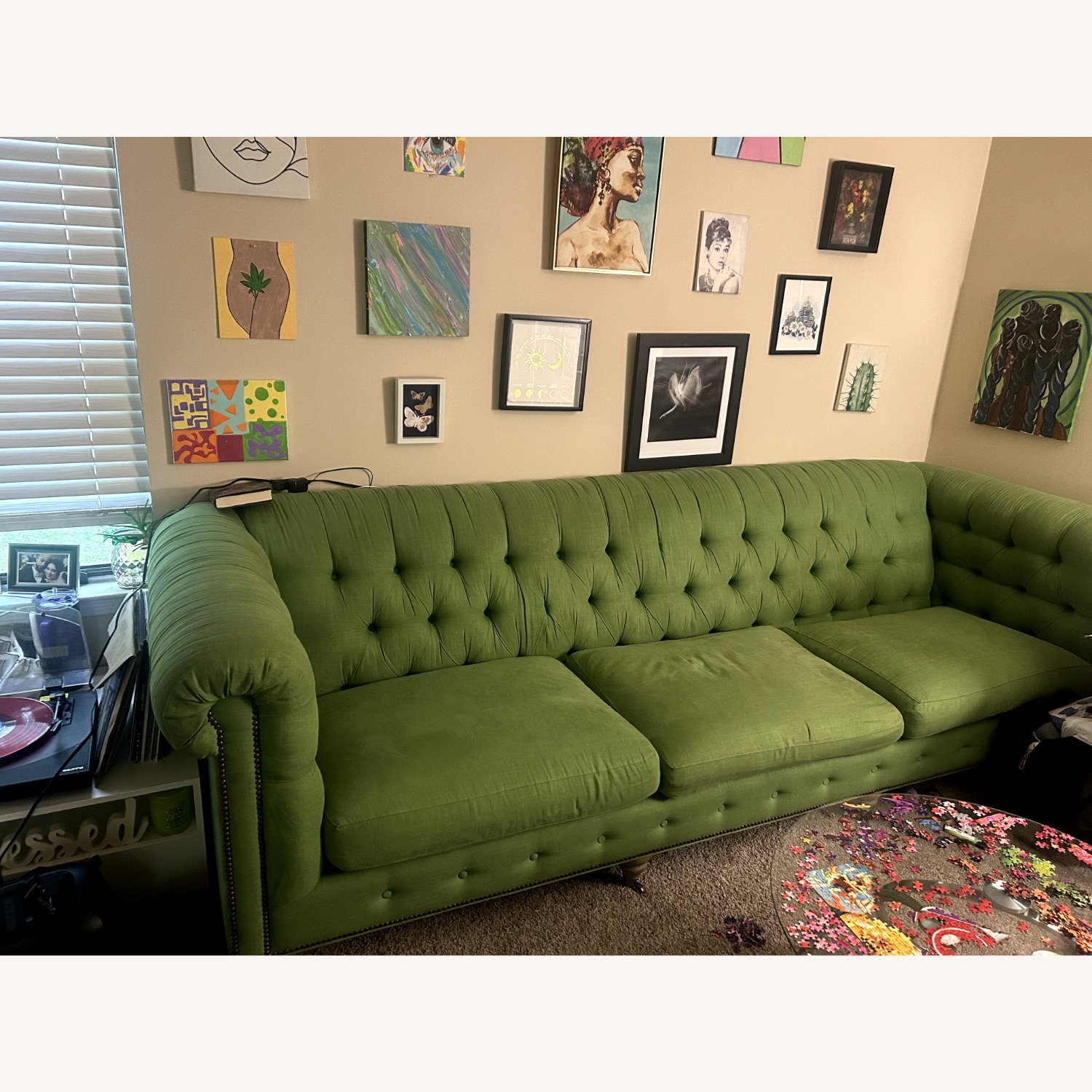 Green Fabric 3+ Seater Sofa - image-2