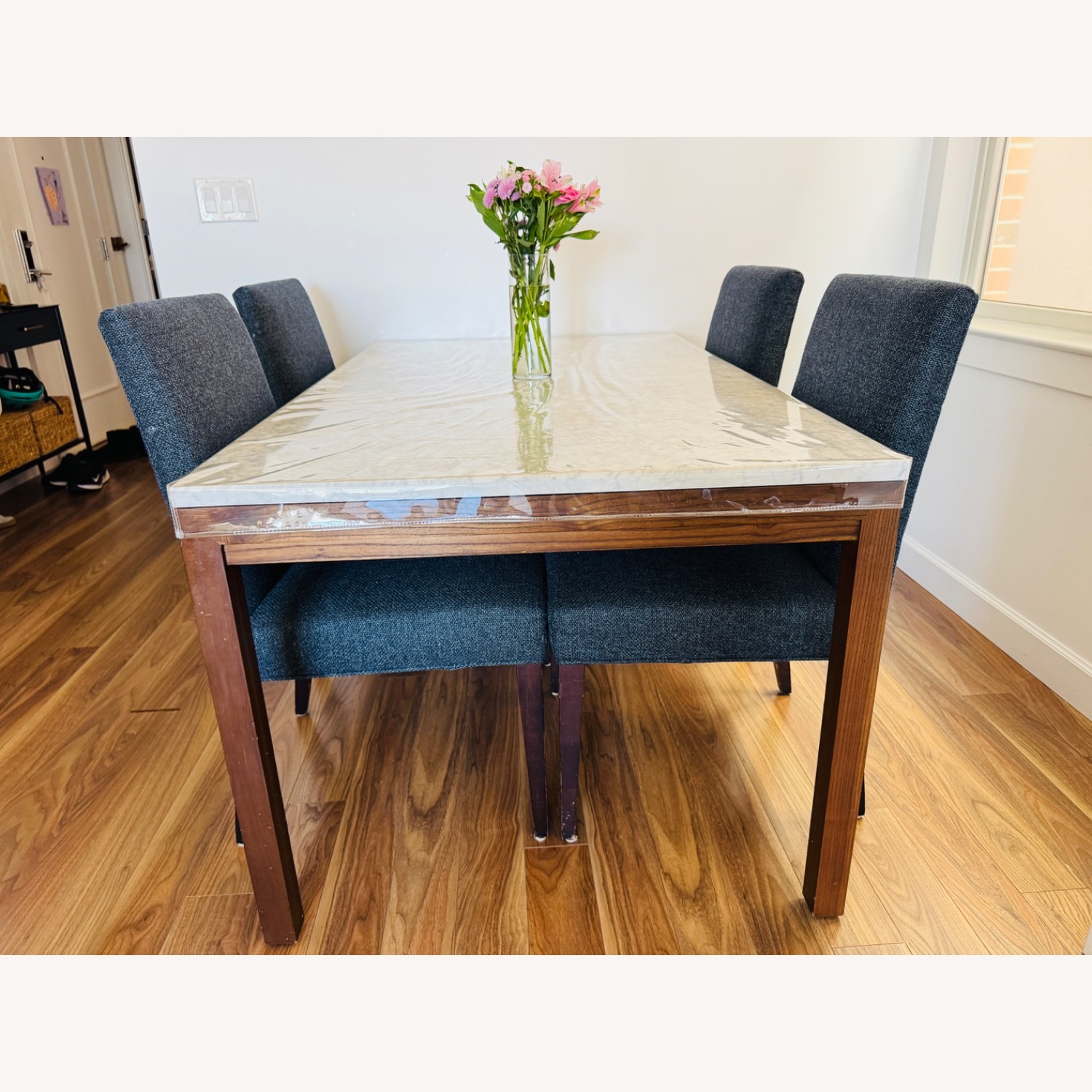 Crate & Barrel Miles Blue Fabric Dining Chairs - image-3