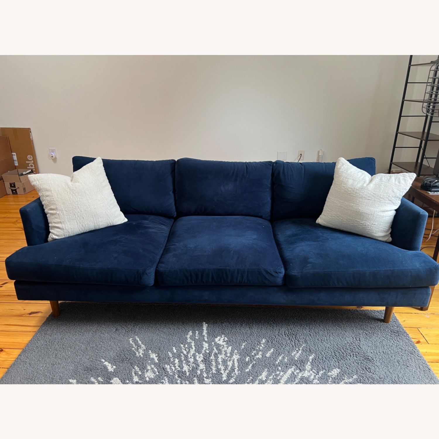 West Elm Haven Blue Velvet 3+ Seater Sofa - image-1