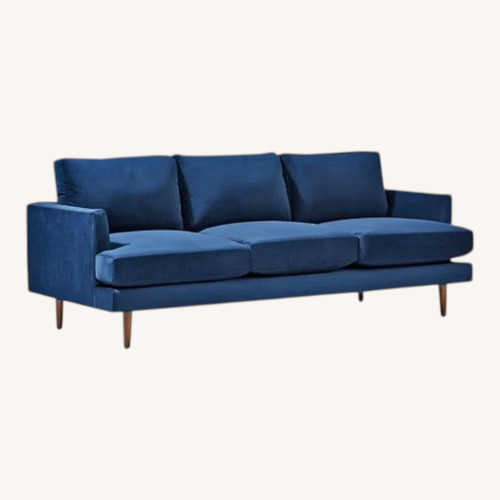 Used West Elm Haven Blue Velvet 3+ Seater Sofa for sale on AptDeco