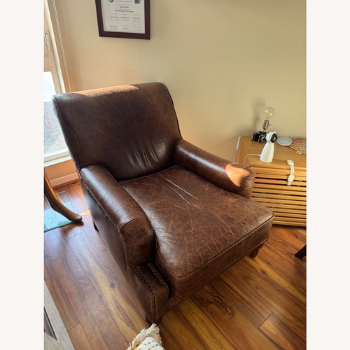 Used Vintage Dark Brown Genuine Leather Armchair for sale on AptDeco