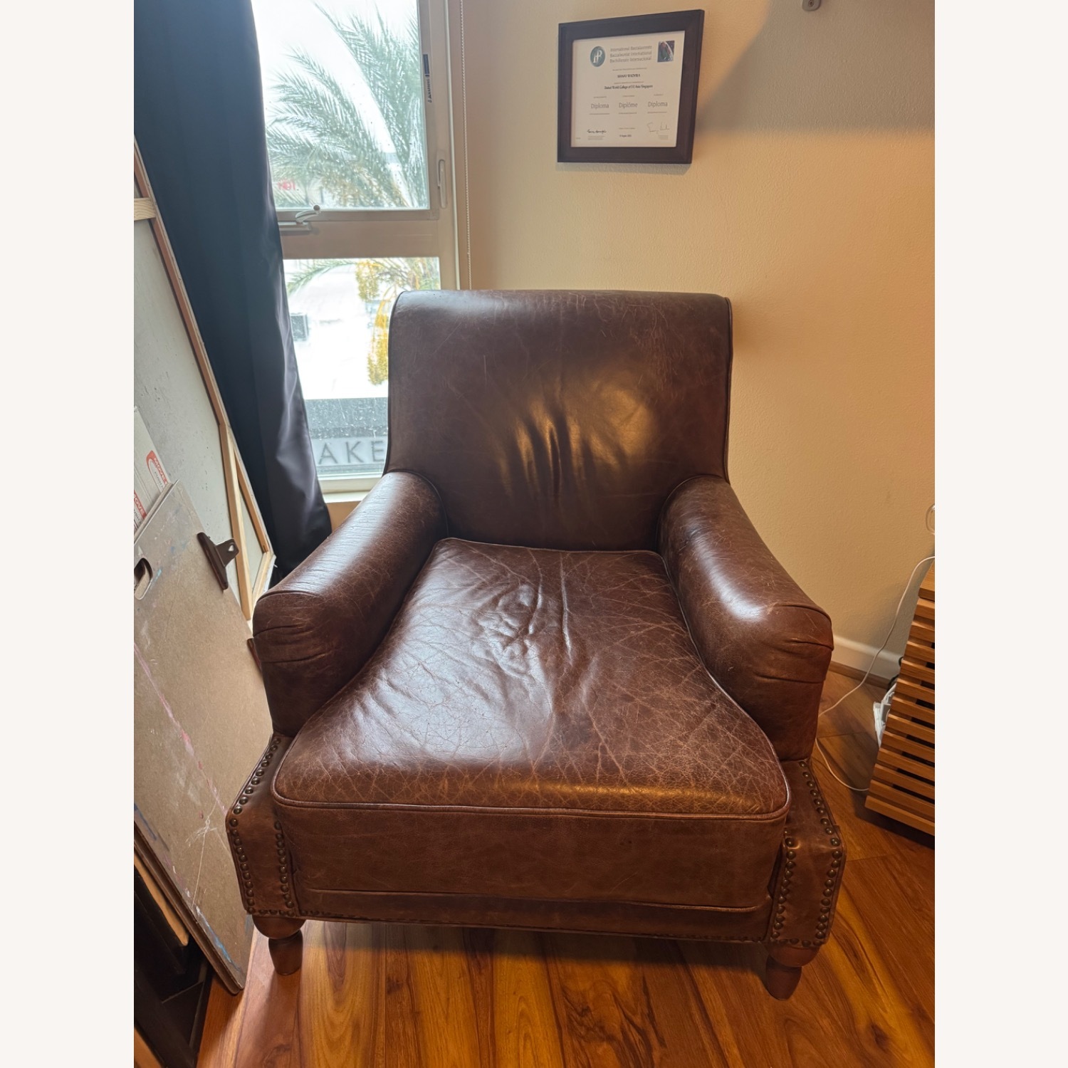 Vintage Dark Brown Genuine Leather Armchair - image-2