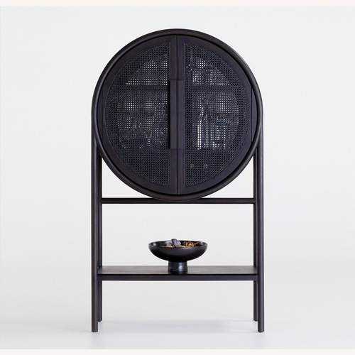 Used Crate & Barrel West 40" Cane Bar Cabinet for sale on AptDeco