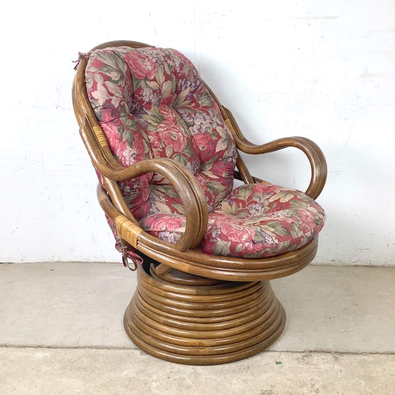 Vintage Rattan Swivel Lounge Chair - image-1