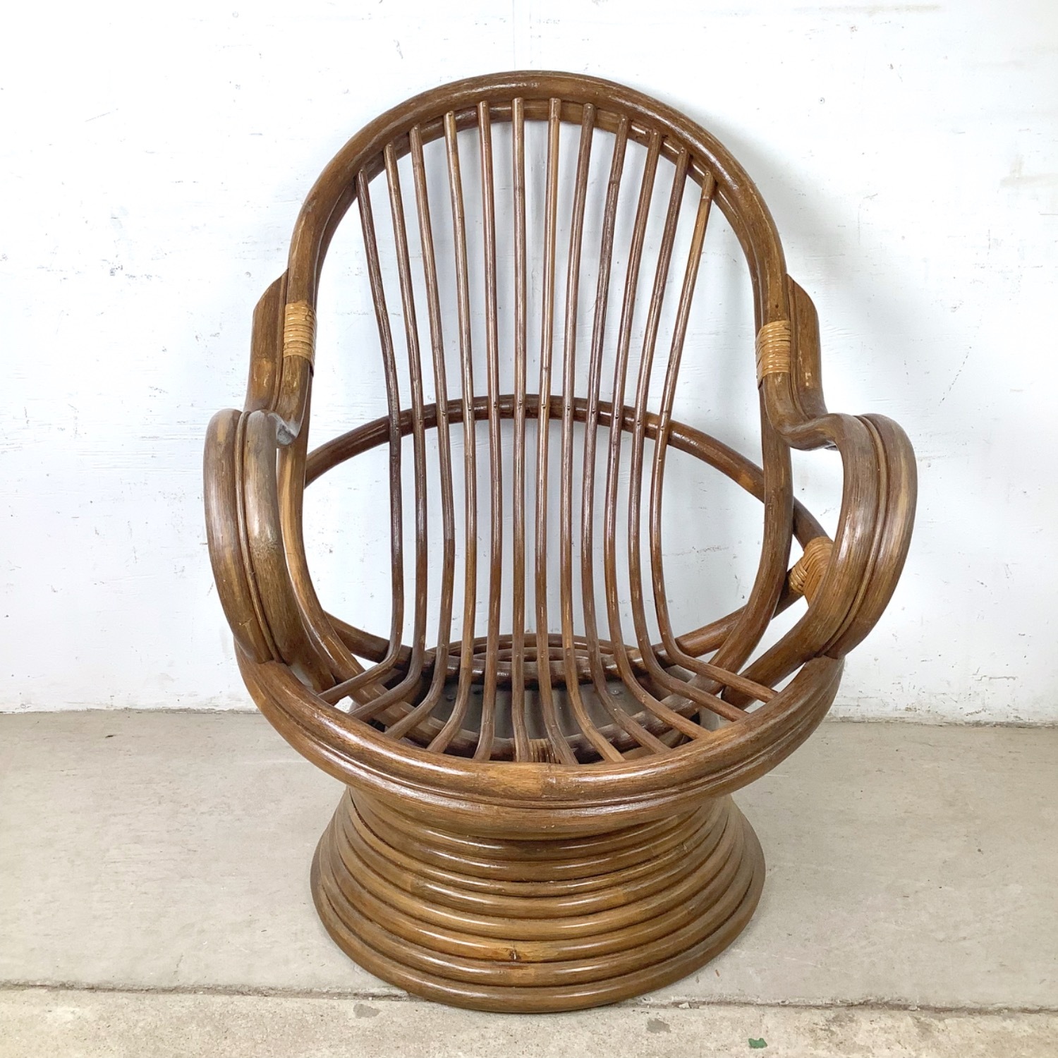 Vintage Rattan Swivel Lounge Chair - image-9