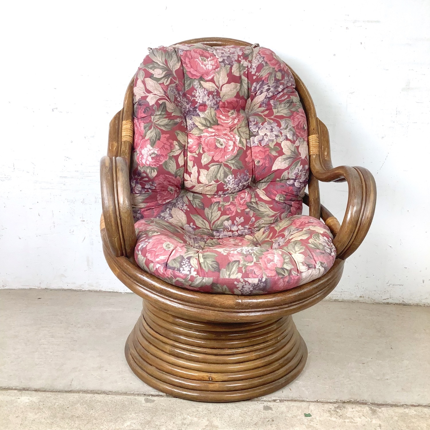 Vintage Rattan Swivel Lounge Chair - image-3