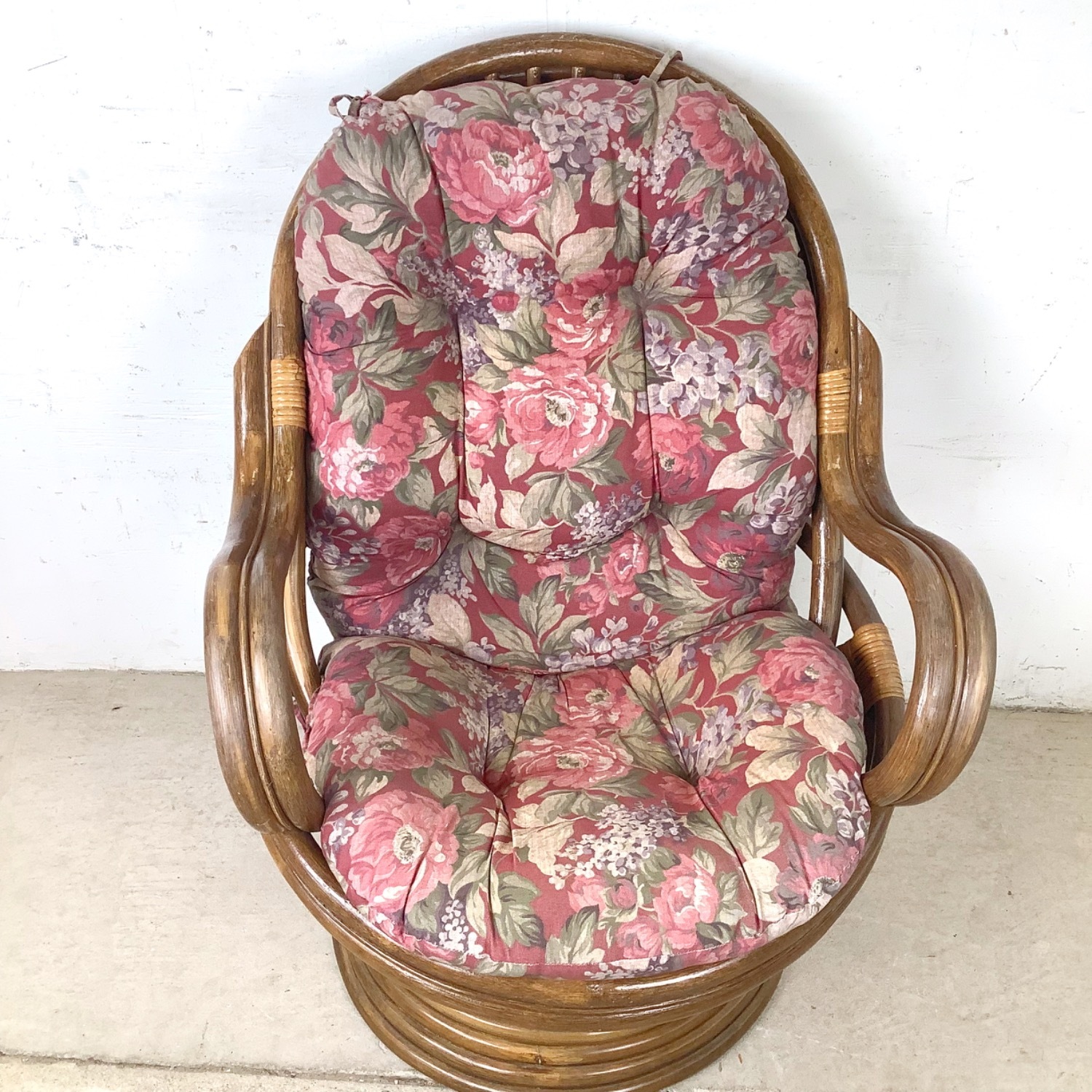 Vintage Rattan Swivel Lounge Chair - image-4