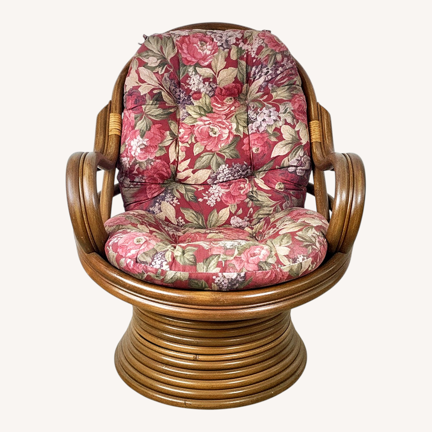 Vintage Rattan Swivel Lounge Chair - image-0