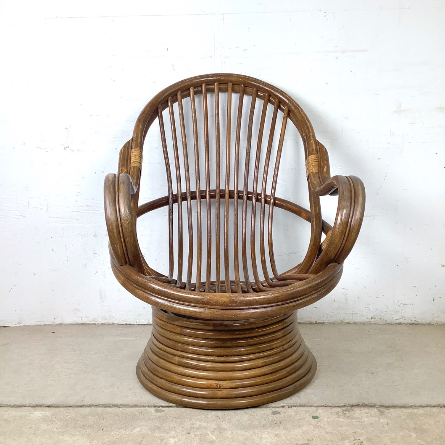 Vintage Rattan Swivel Lounge Chair - image-8