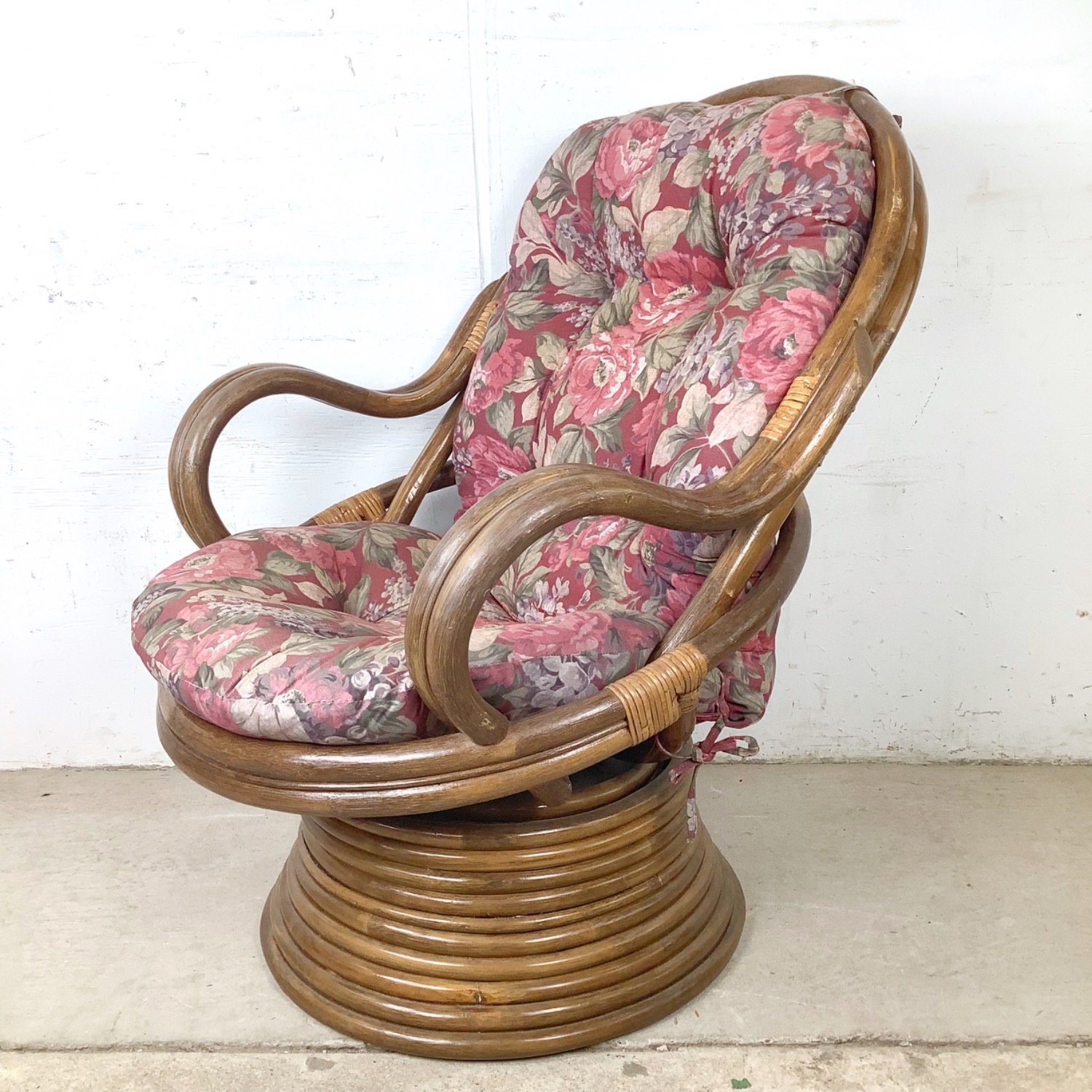 Vintage Rattan Swivel Lounge Chair - image-6
