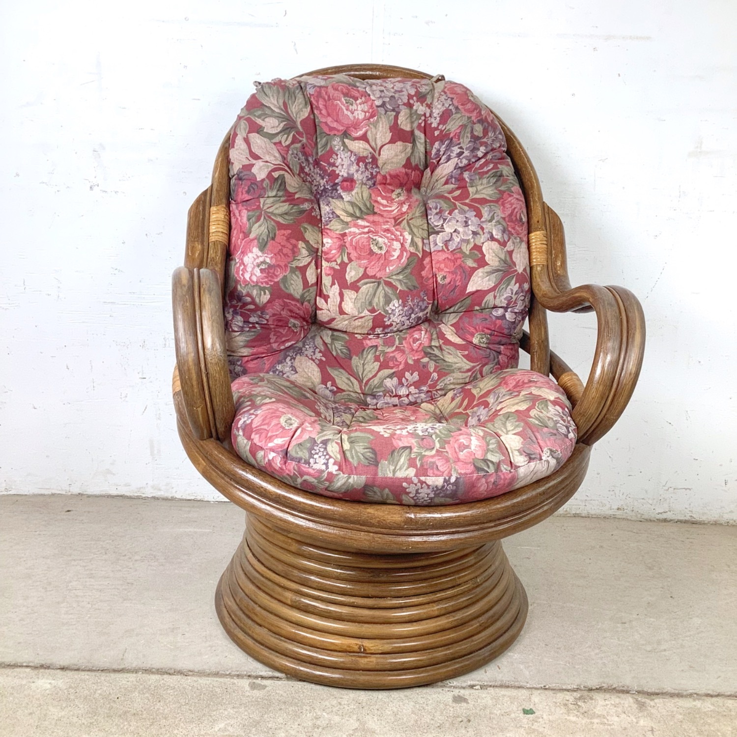 Vintage Rattan Swivel Lounge Chair - image-2
