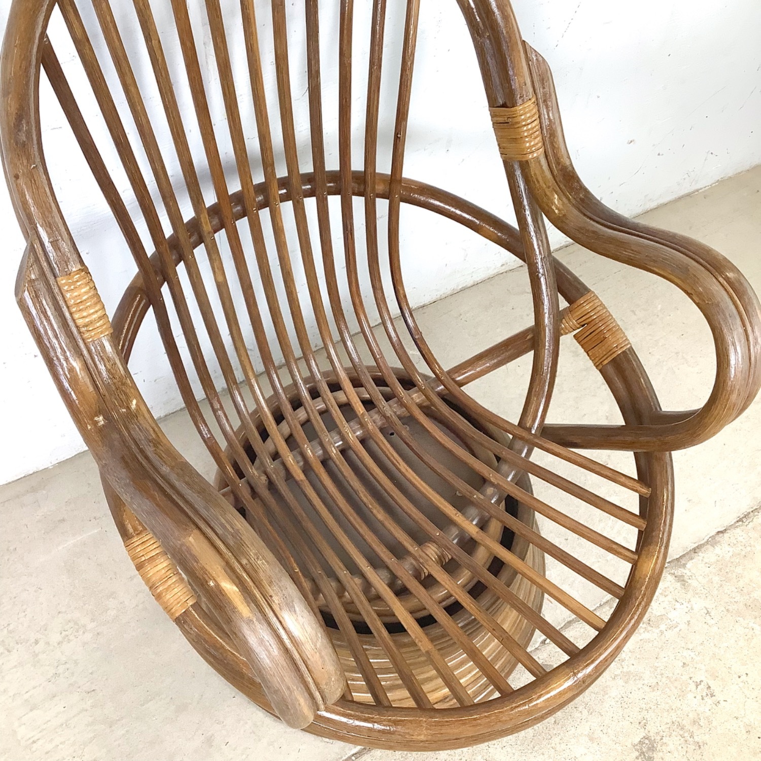 Vintage Rattan Swivel Lounge Chair - image-11
