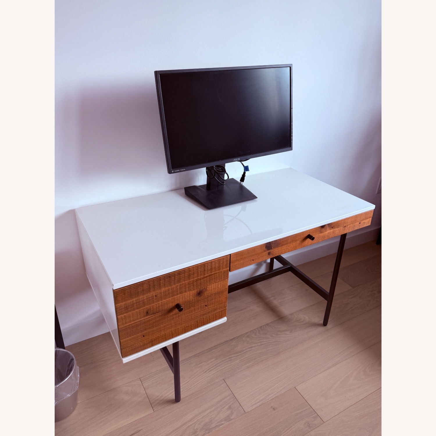 West Elm White Lacquer Reclaimed Wood Desk - image-2