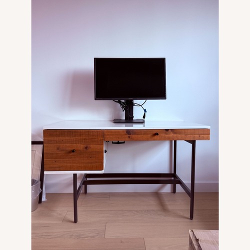 Used West Elm White Lacquer Reclaimed Wood Desk for sale on AptDeco