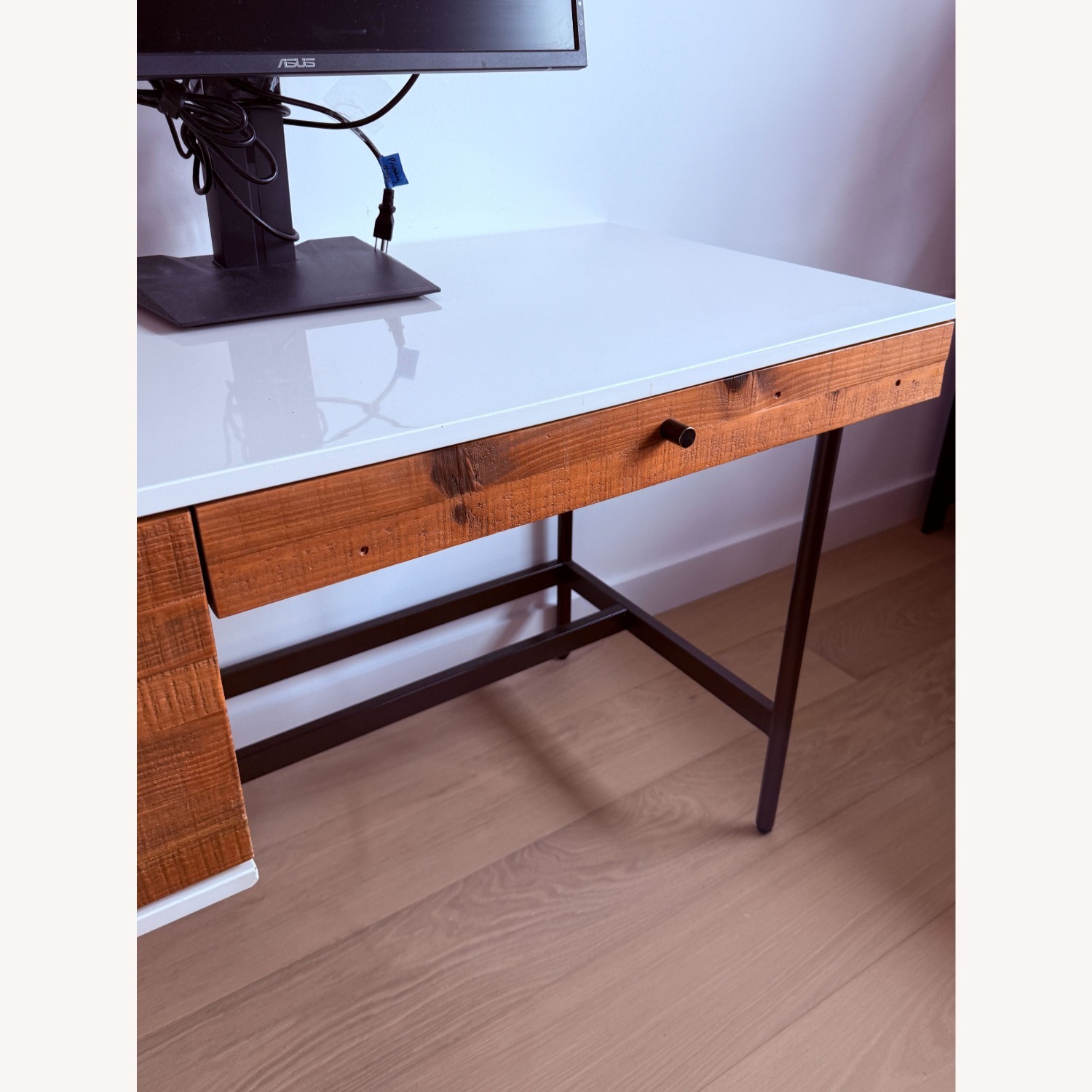 West Elm White Lacquer Reclaimed Wood Desk - image-3