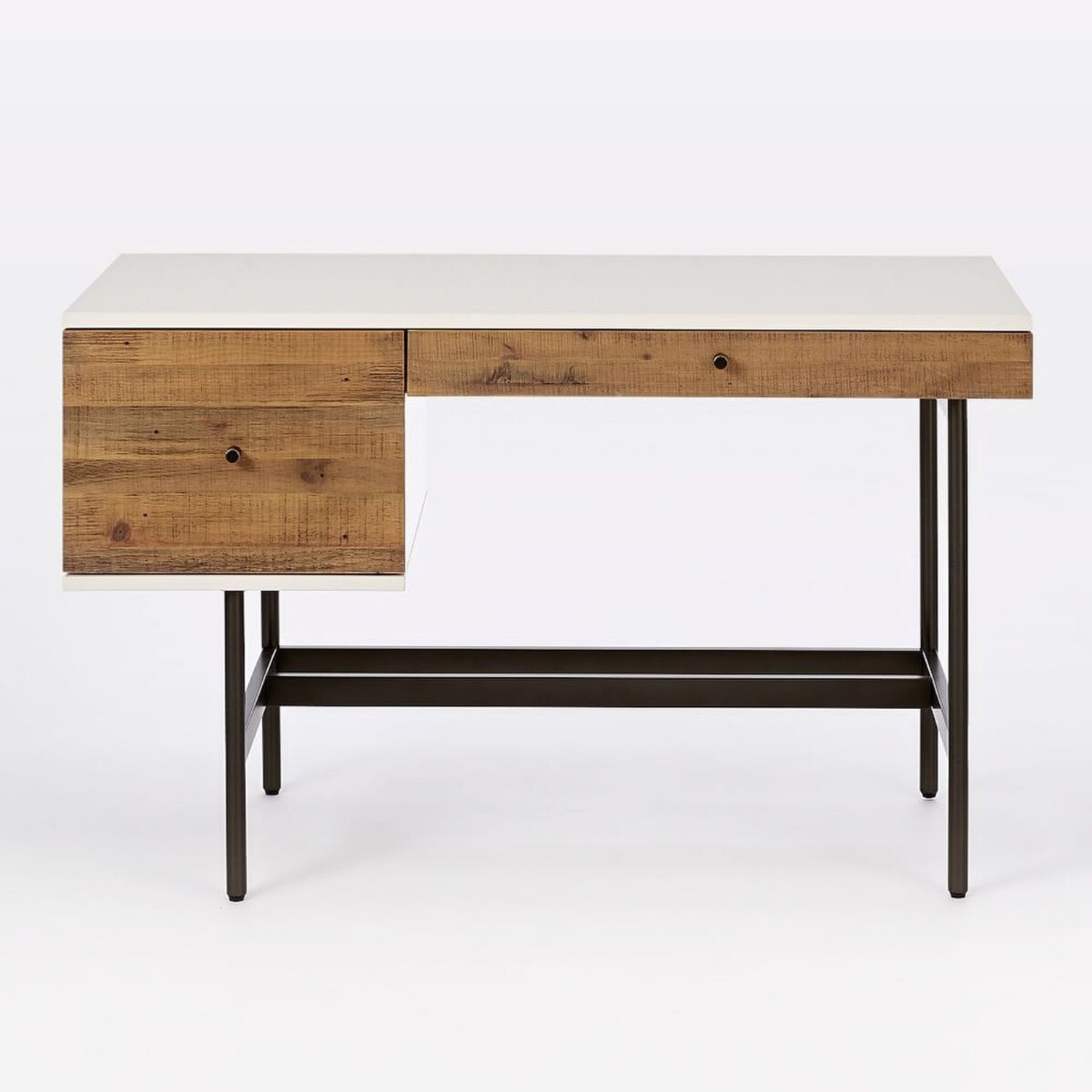 West Elm White Lacquer Reclaimed Wood Desk - image-4