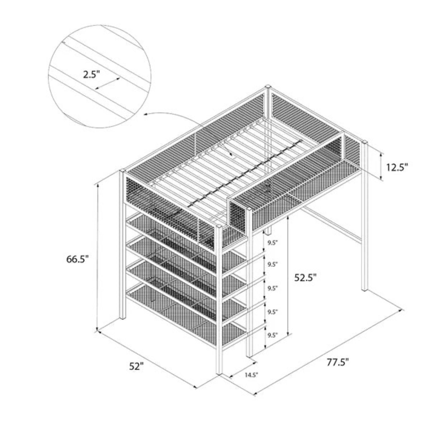 Hileman Twin Loft Bed with Bookcase - image-2