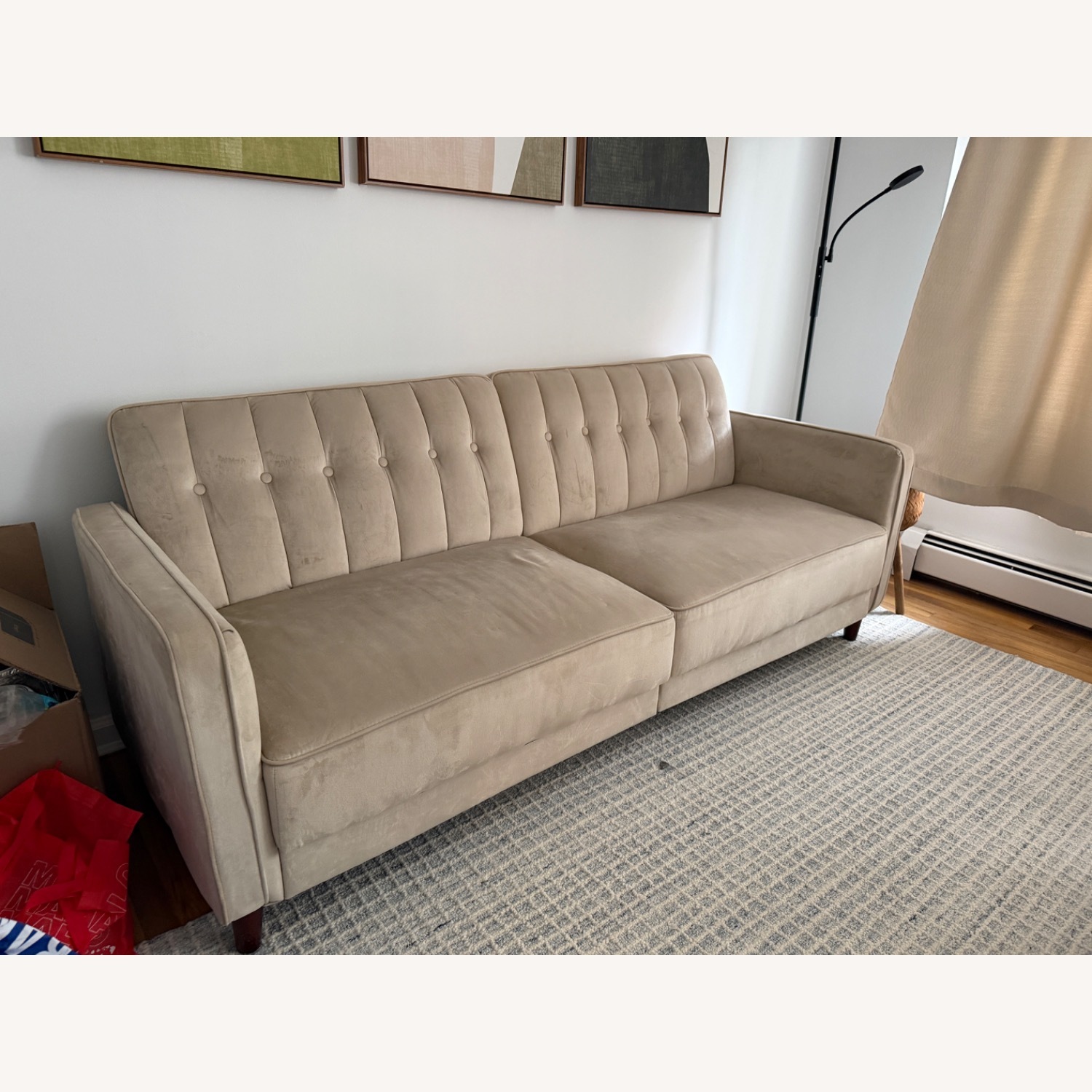 Wayfair Perdue Light Brown Velvet 3+ Seater Sofa - image-1
