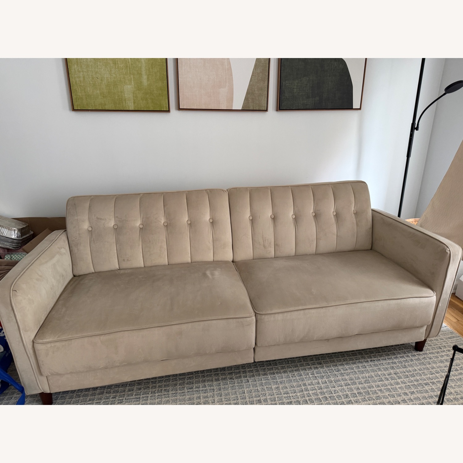 Wayfair Perdue Light Brown Velvet 3+ Seater Sofa - image-3