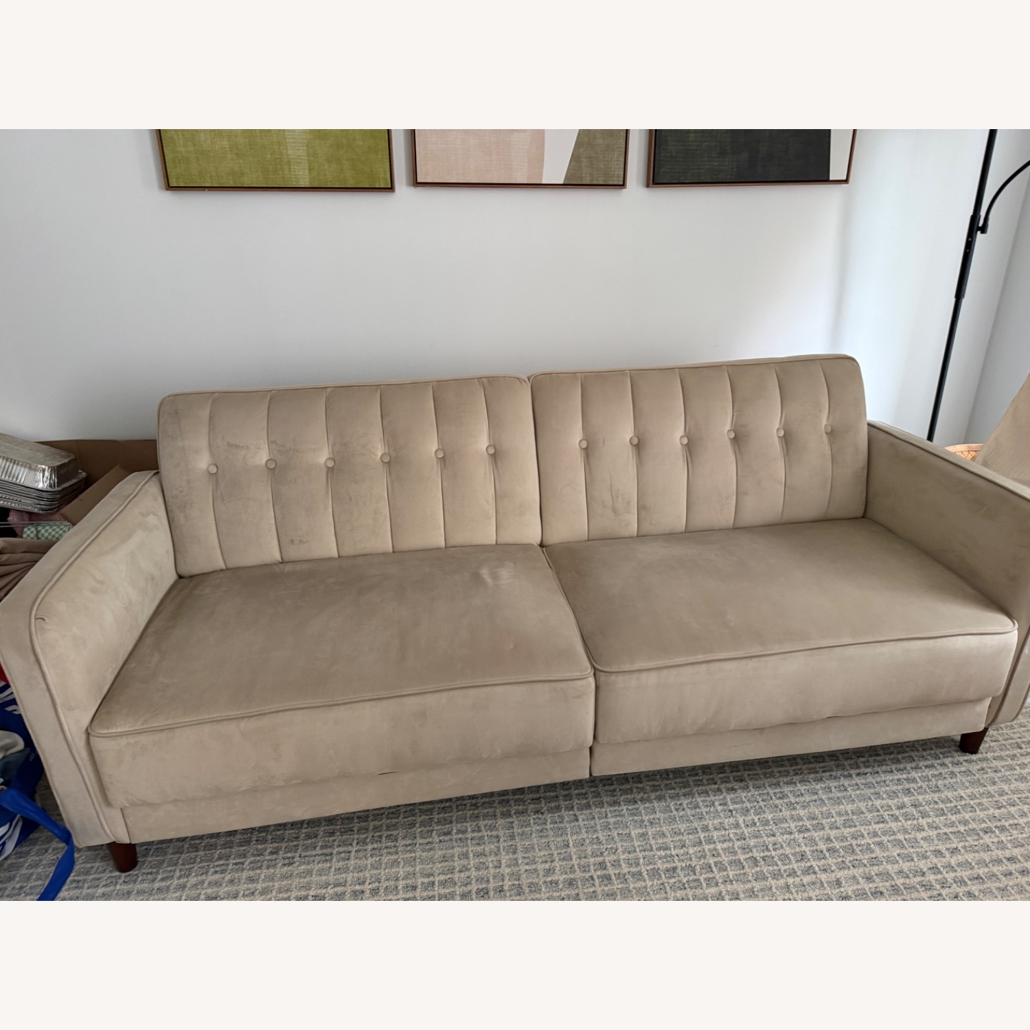 Wayfair Perdue Light Brown Velvet 3+ Seater Sofa - image-4