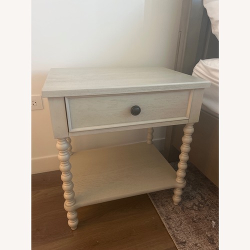 Used Beckett Light Gray Wood Nightstand for sale on AptDeco