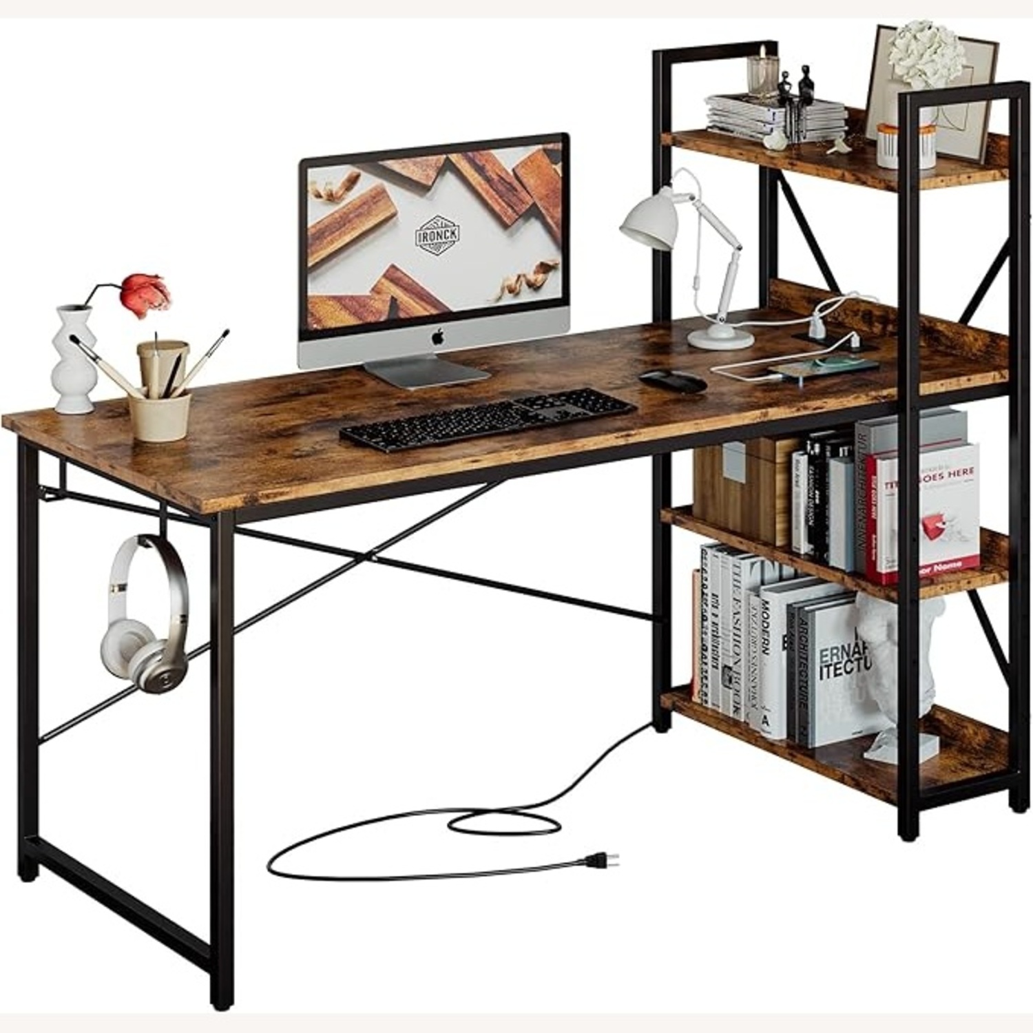 Ironck Dark Brown Wood Desk with Chair - image-4