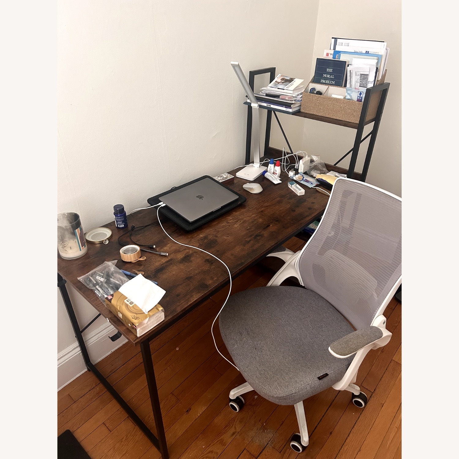 Ironck Dark Brown Wood Desk with Chair - image-1