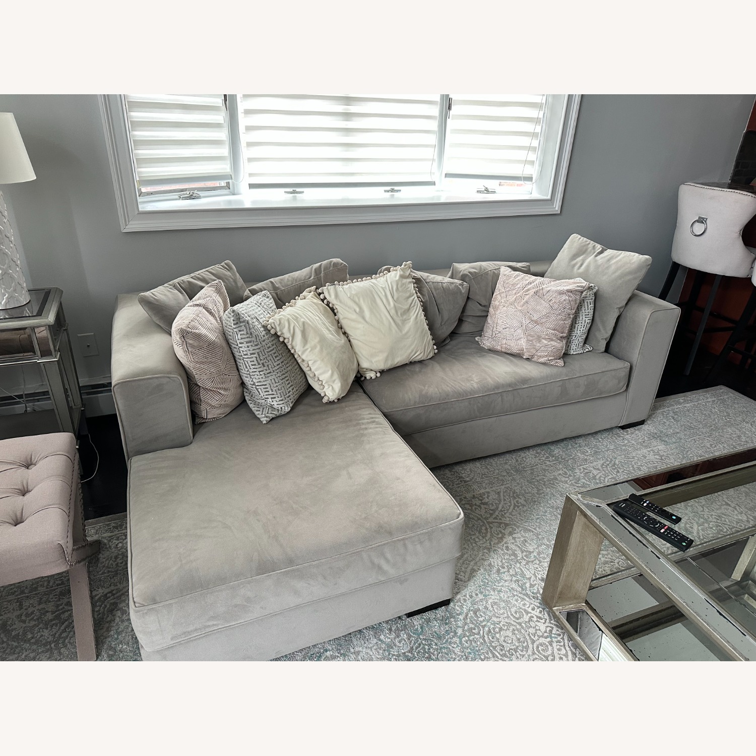 West Elm Light Gray Velvet 3+ Seater Sofa - image-1