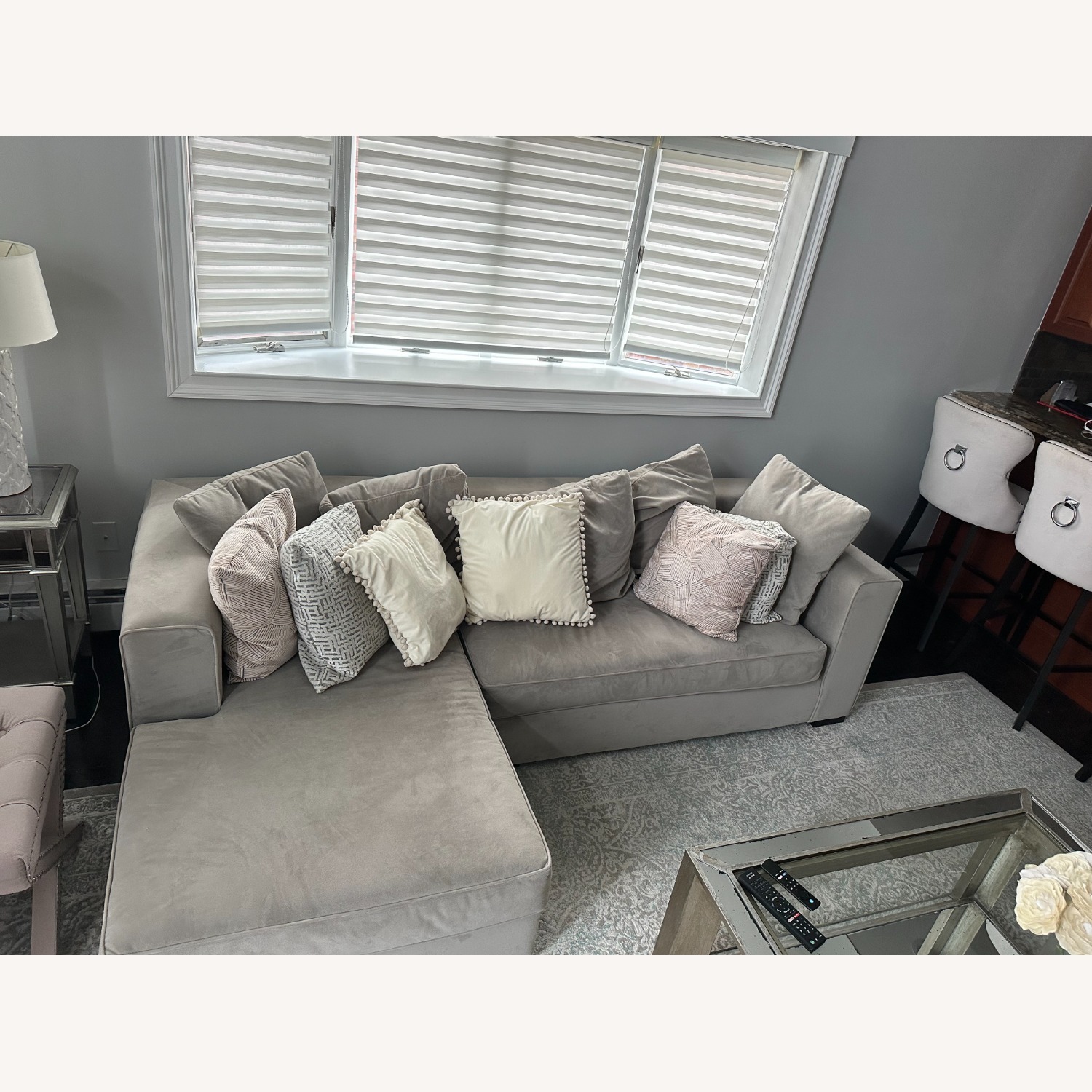 West Elm Light Gray Velvet 3+ Seater Sofa - image-3