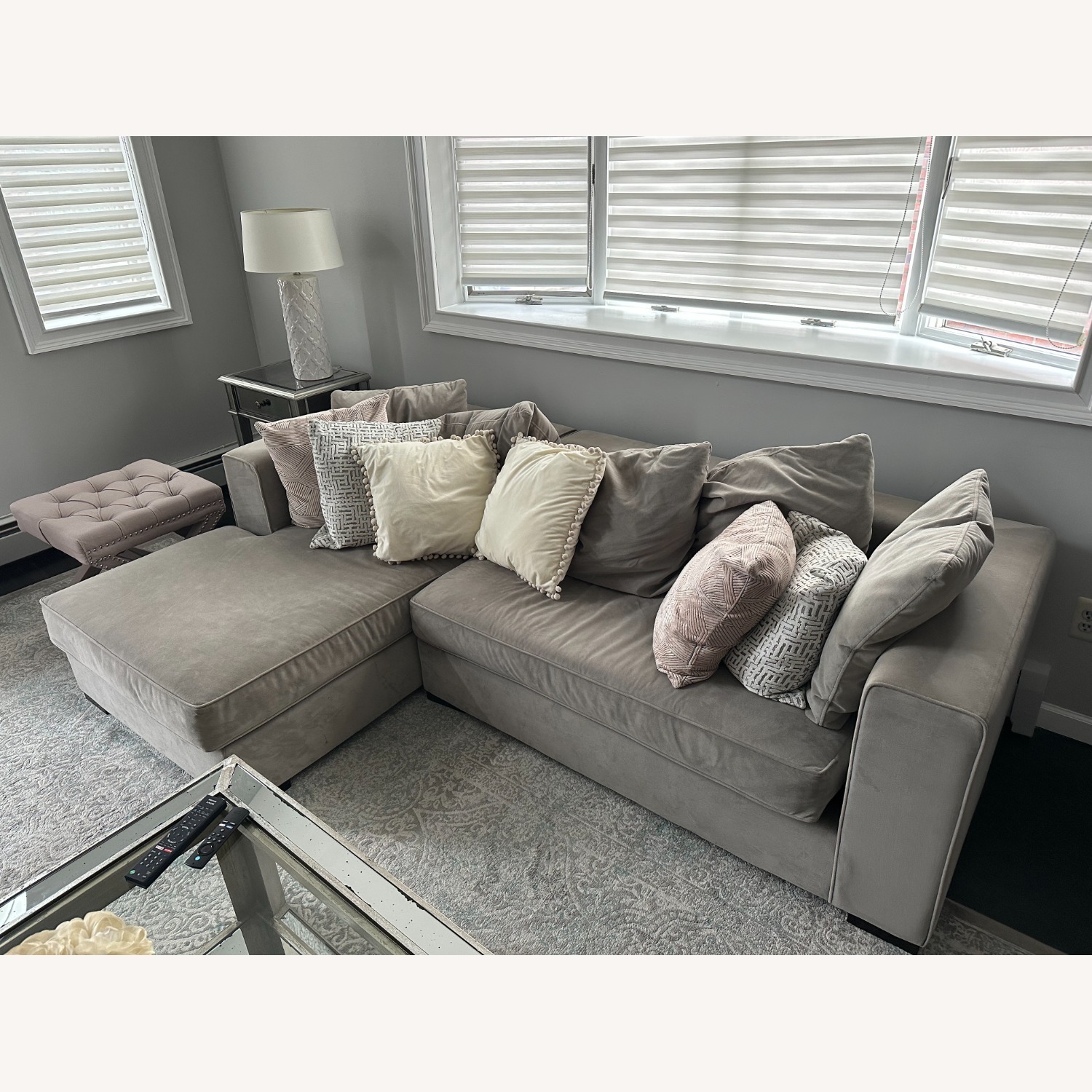 West Elm Light Gray Velvet 3+ Seater Sofa - image-2