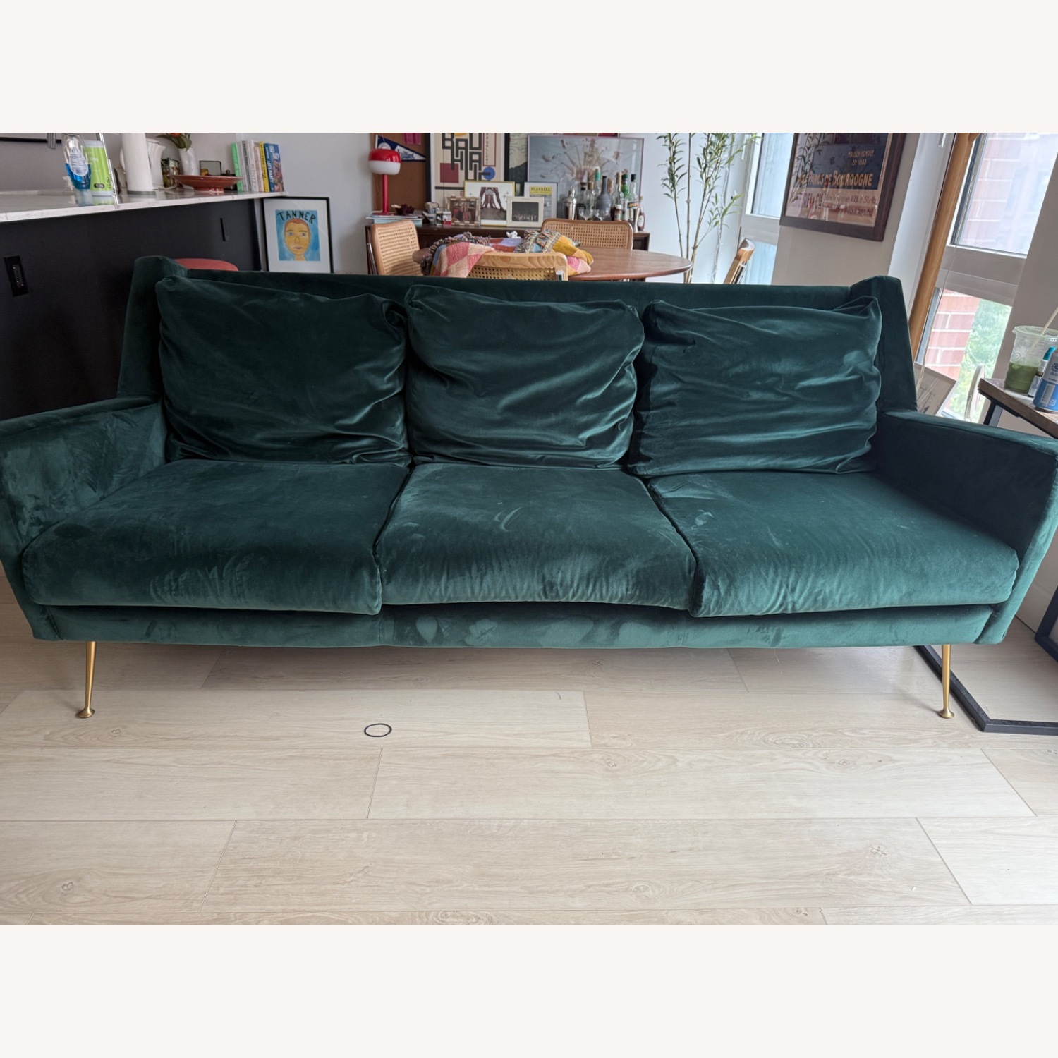 West Elm Carlo Green Fabric 3+ Seater Sofa - image-1
