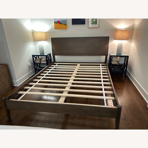 Used Pottery Barn Teen Quinn Dark Brown Wood Queen Bed for sale on AptDeco