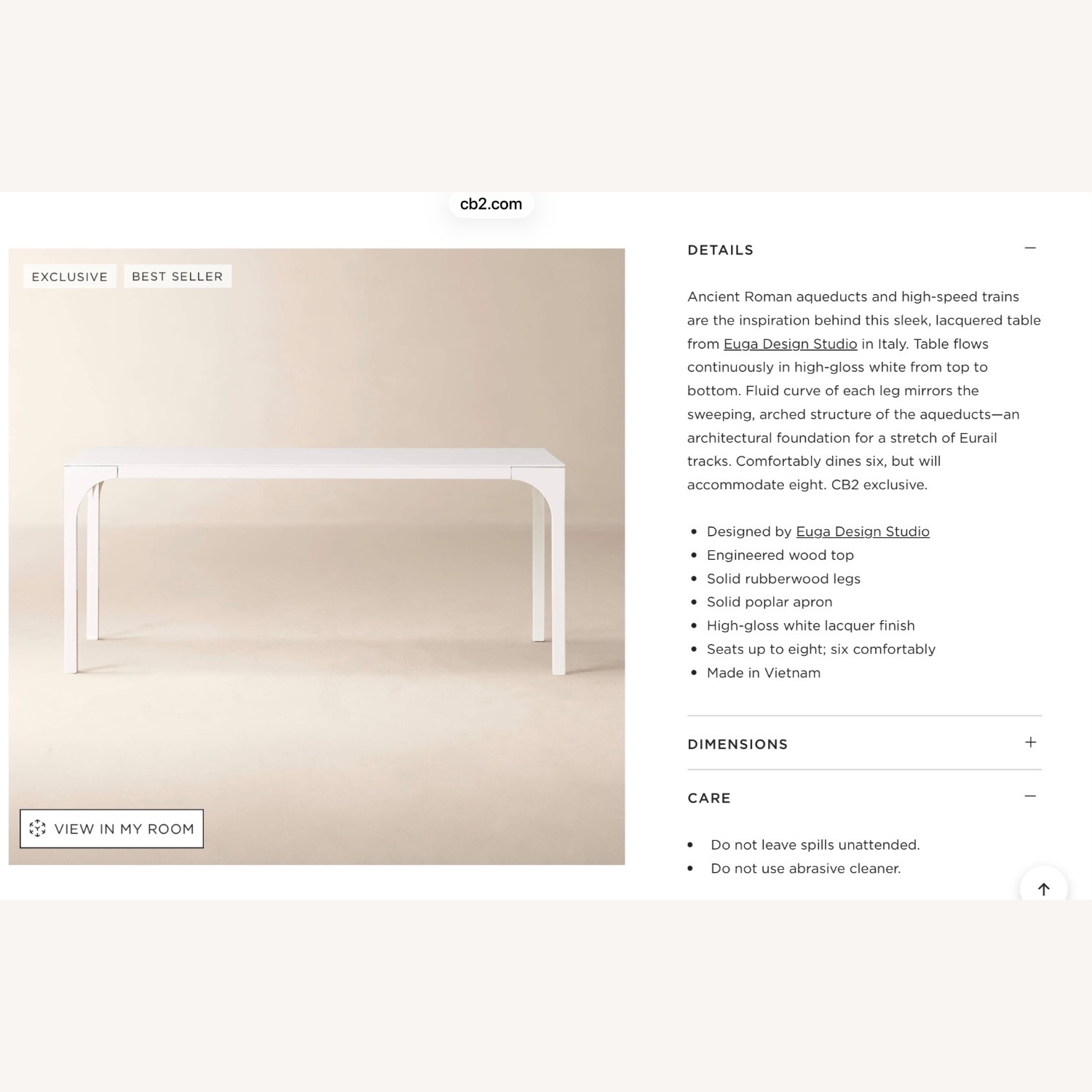 CB2 Virgo White Wood Dining Table - image-1