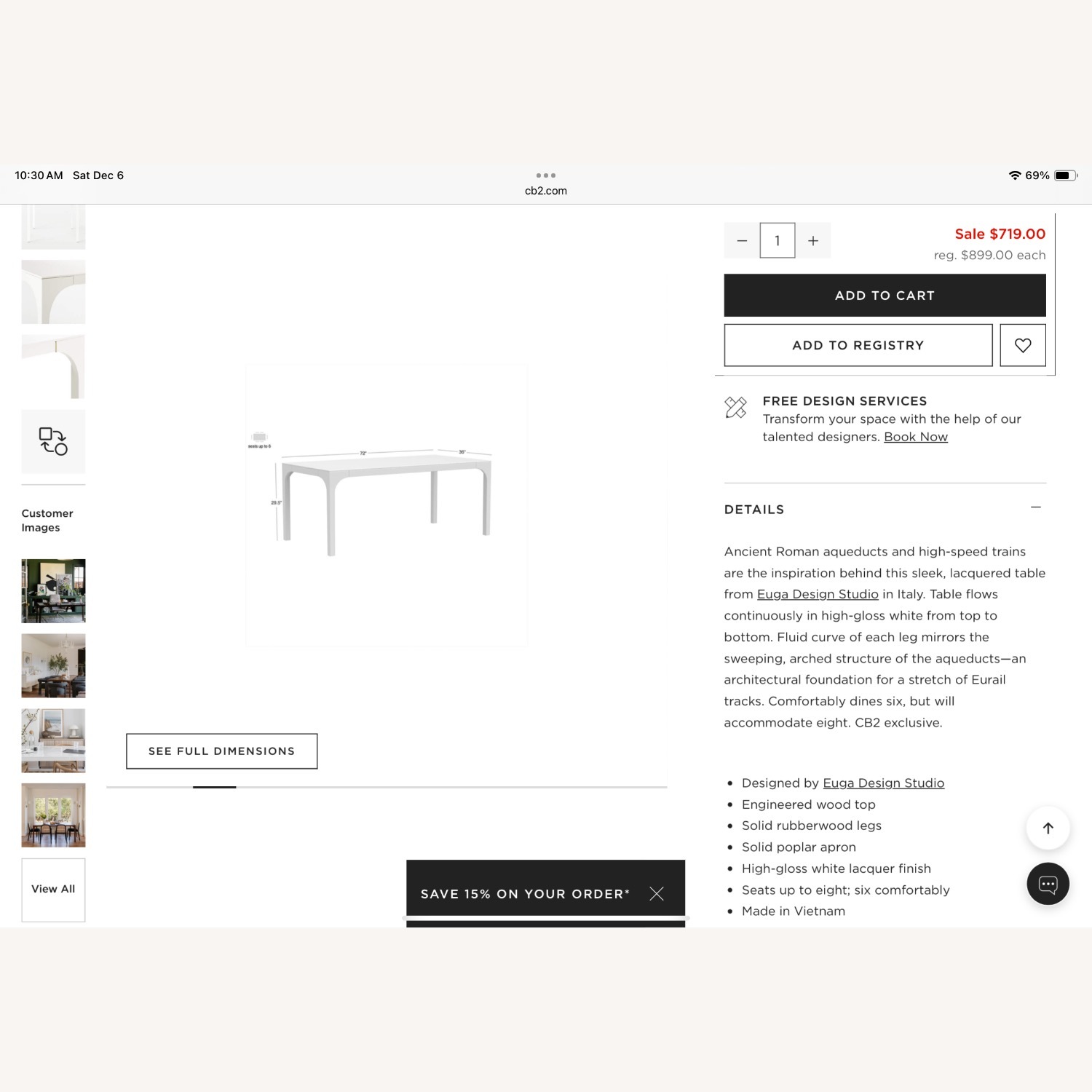 CB2 Virgo White Wood Dining Table - image-7