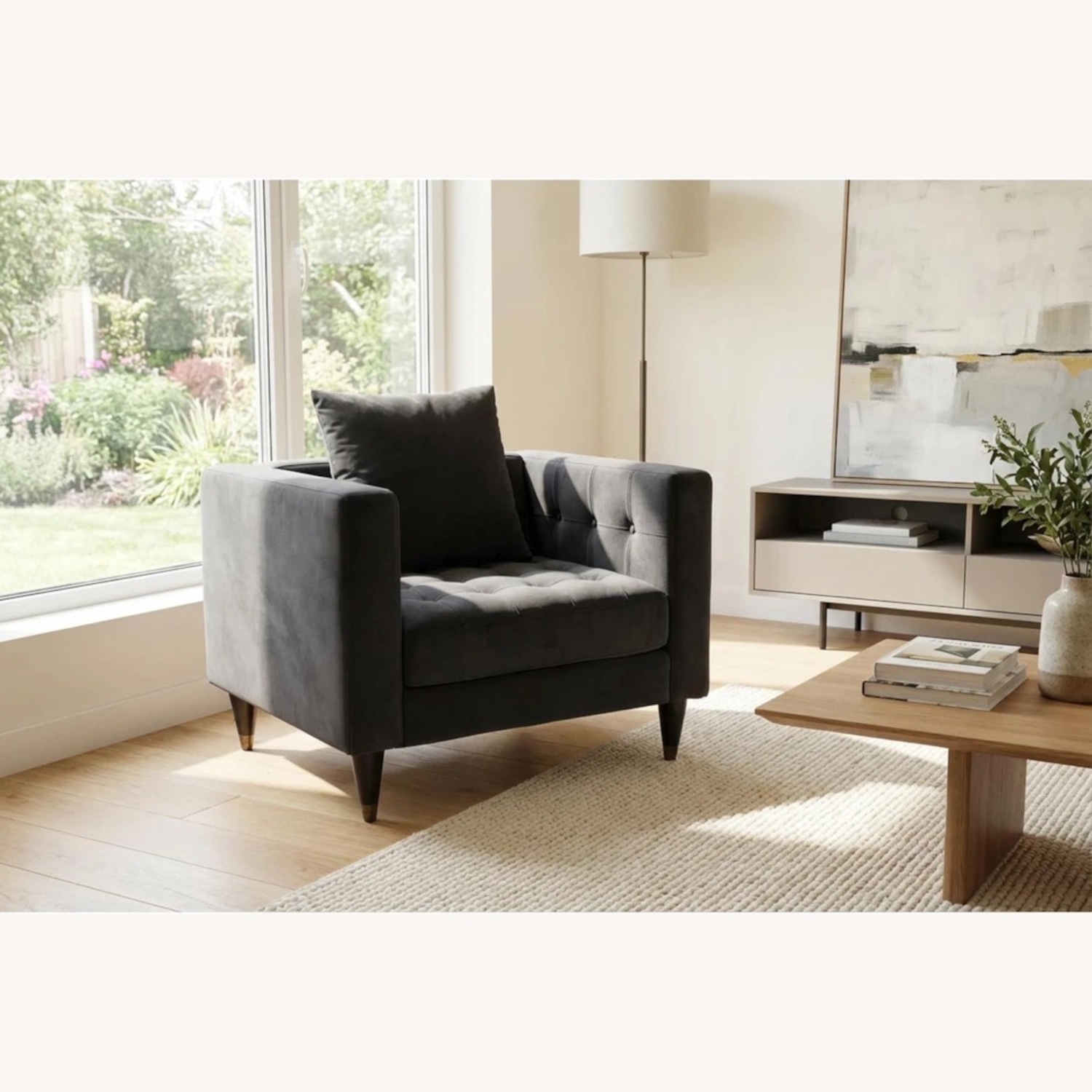 Living Spaces Tate Black Chair and a Half - image-2