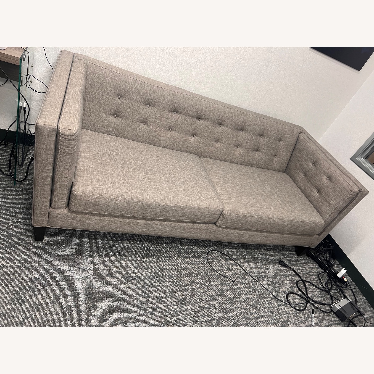 Living Spaces Light Gray Loveseat - image-9