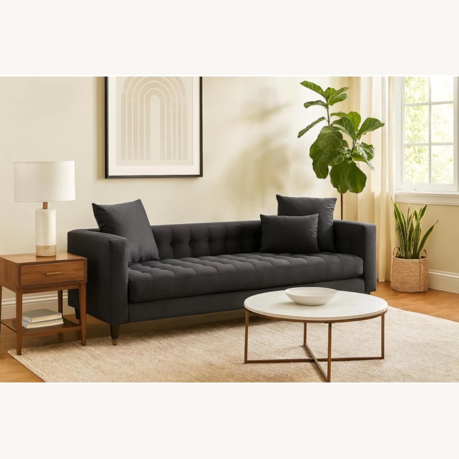 Living Spaces Black Velvet 2 Seater Sofa - image-5