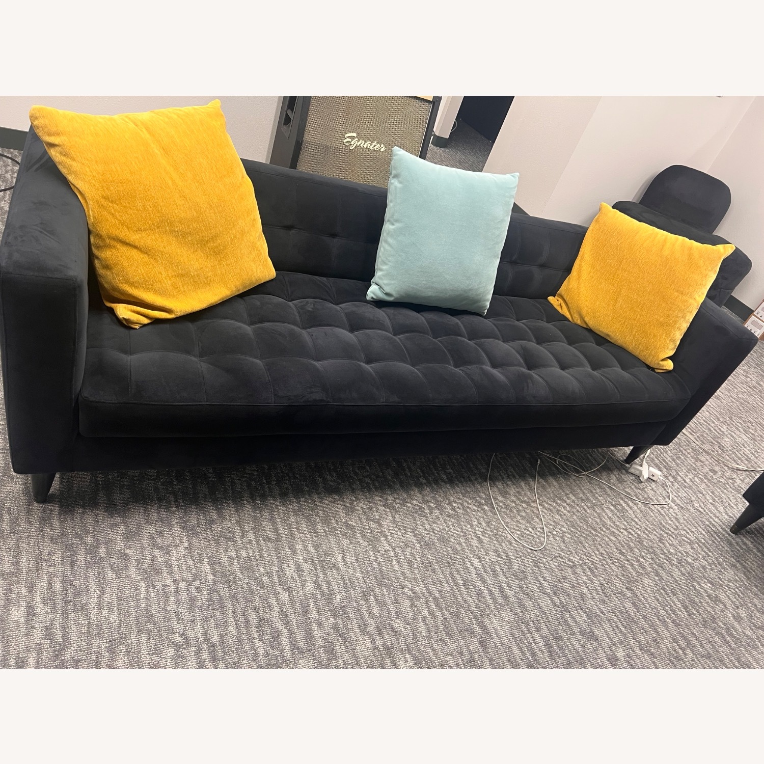 Living Spaces Black Velvet 2 Seater Sofa - image-8