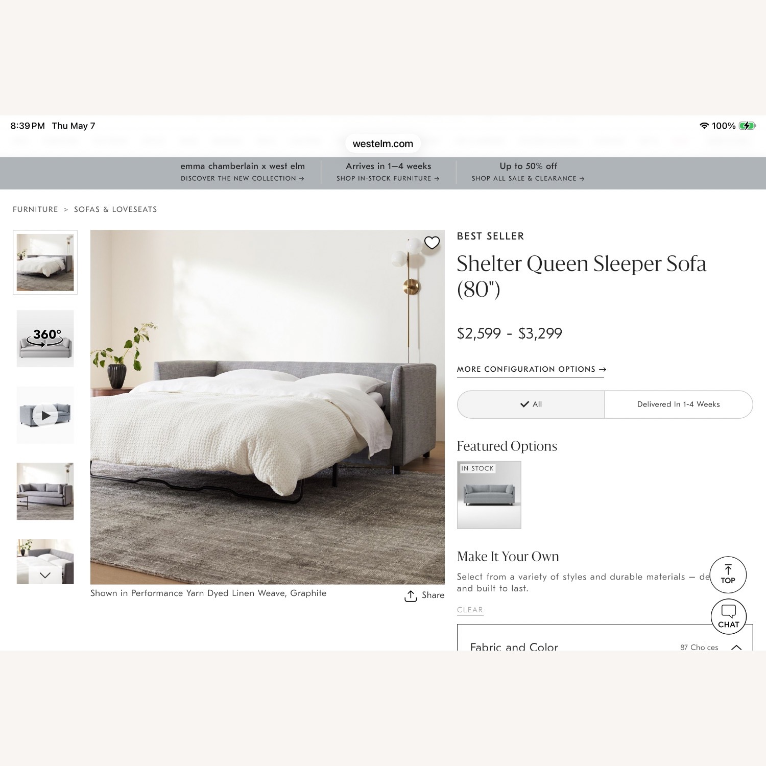 West Elm Dove Gray Sleeper Sofa - image-3