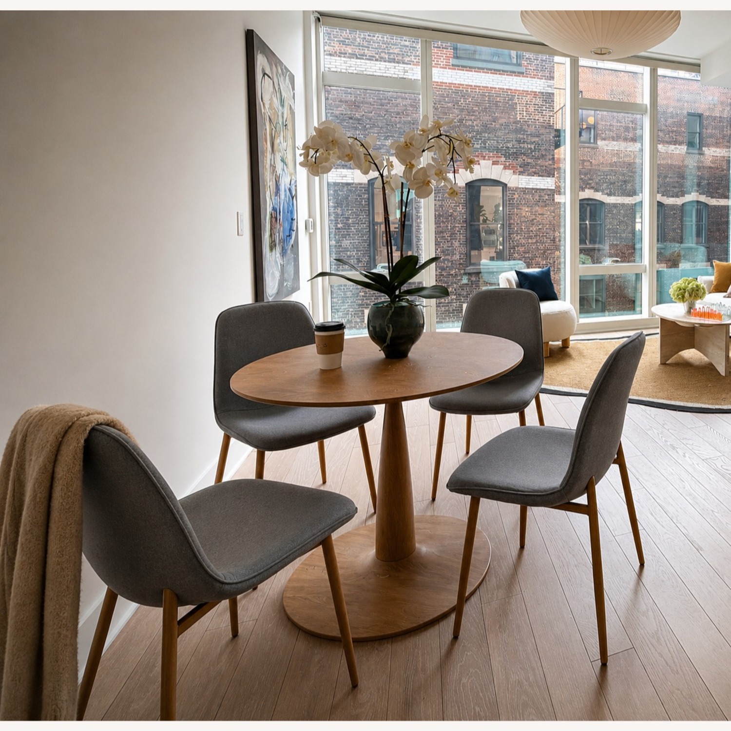 Wayfair 34.5" Round Dining Table W 4 Grey Chairs - image-1