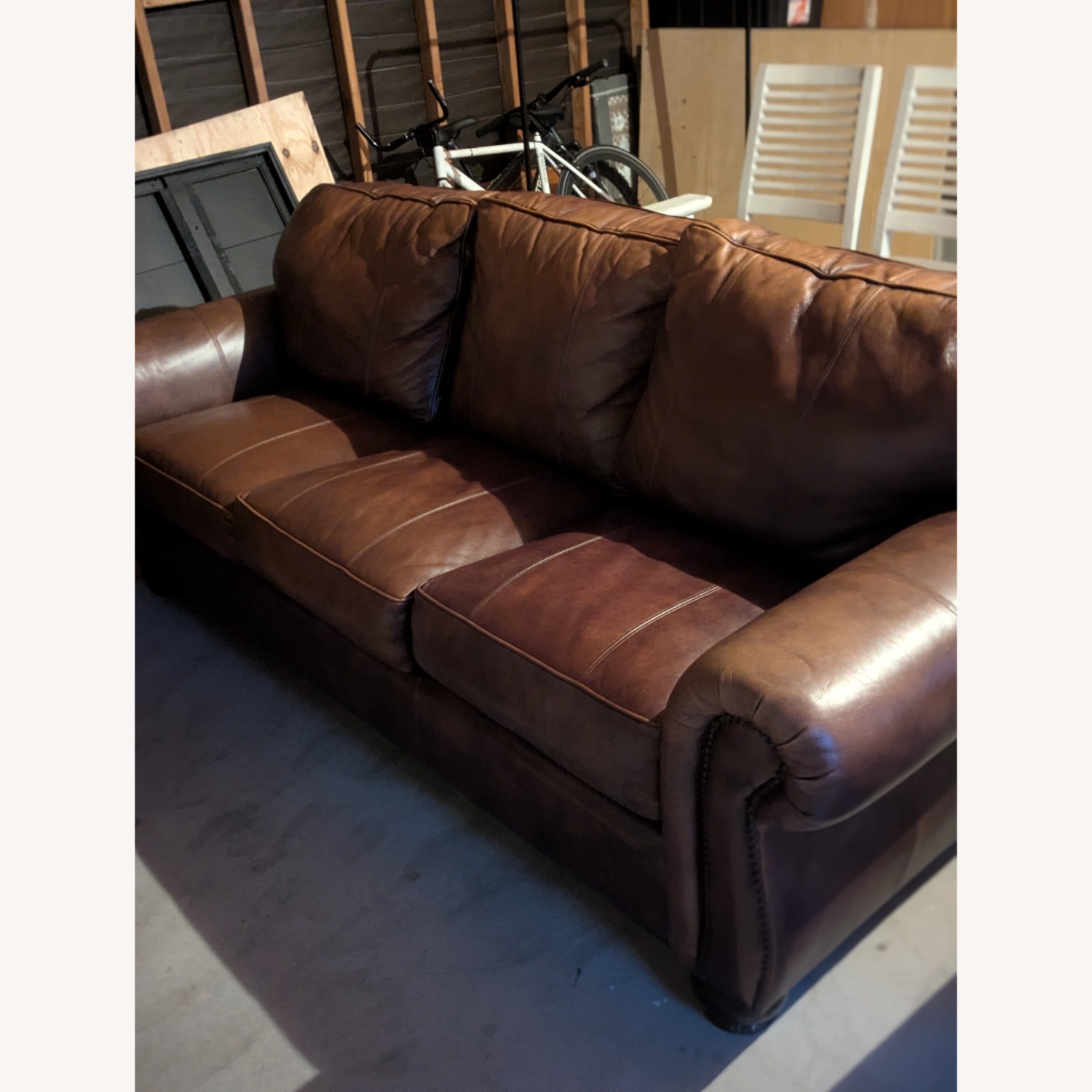 Dark Brown Leather 3+ Seater Sofa - image-2