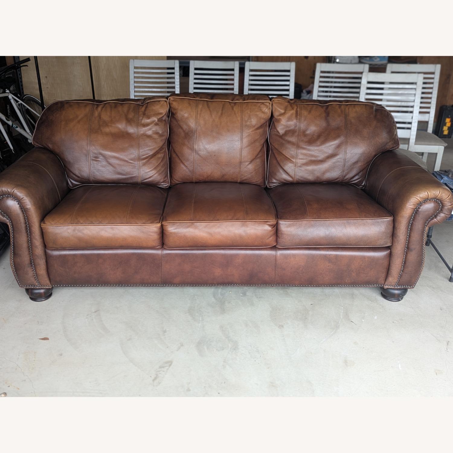 Dark Brown Leather 3+ Seater Sofa - image-1