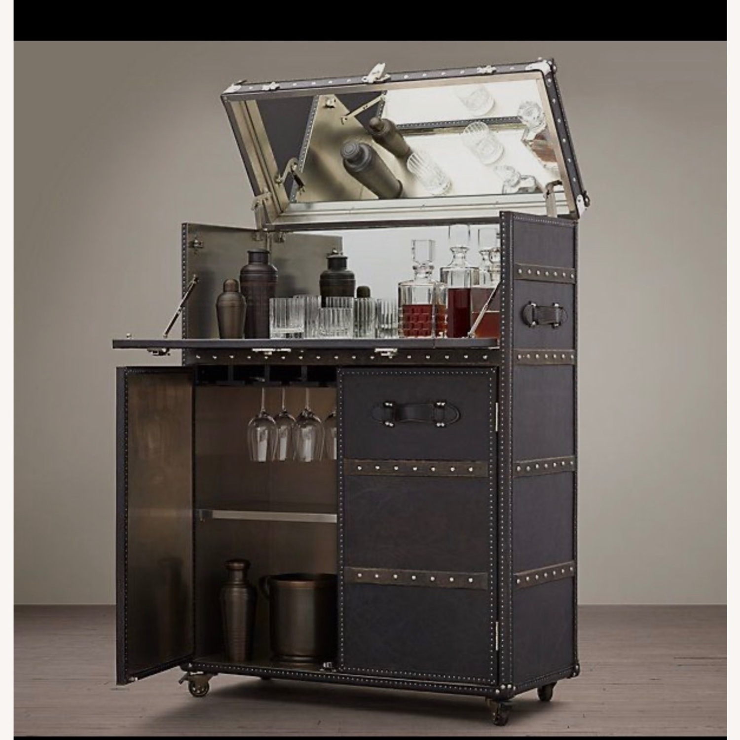 Restoration Hardware Mayfair Bar Cart - Old Saddle Black - image-1