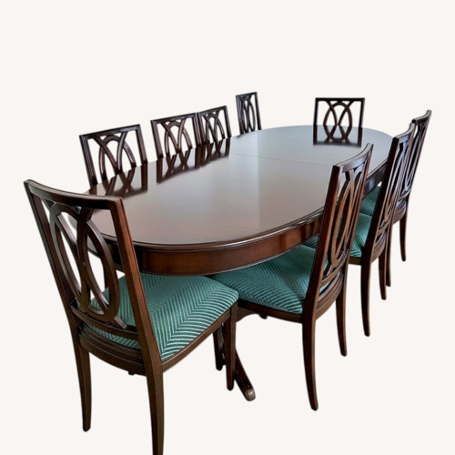 Used Handmade Oval Dining Room Table with 10 Chairs for sale on AptDeco