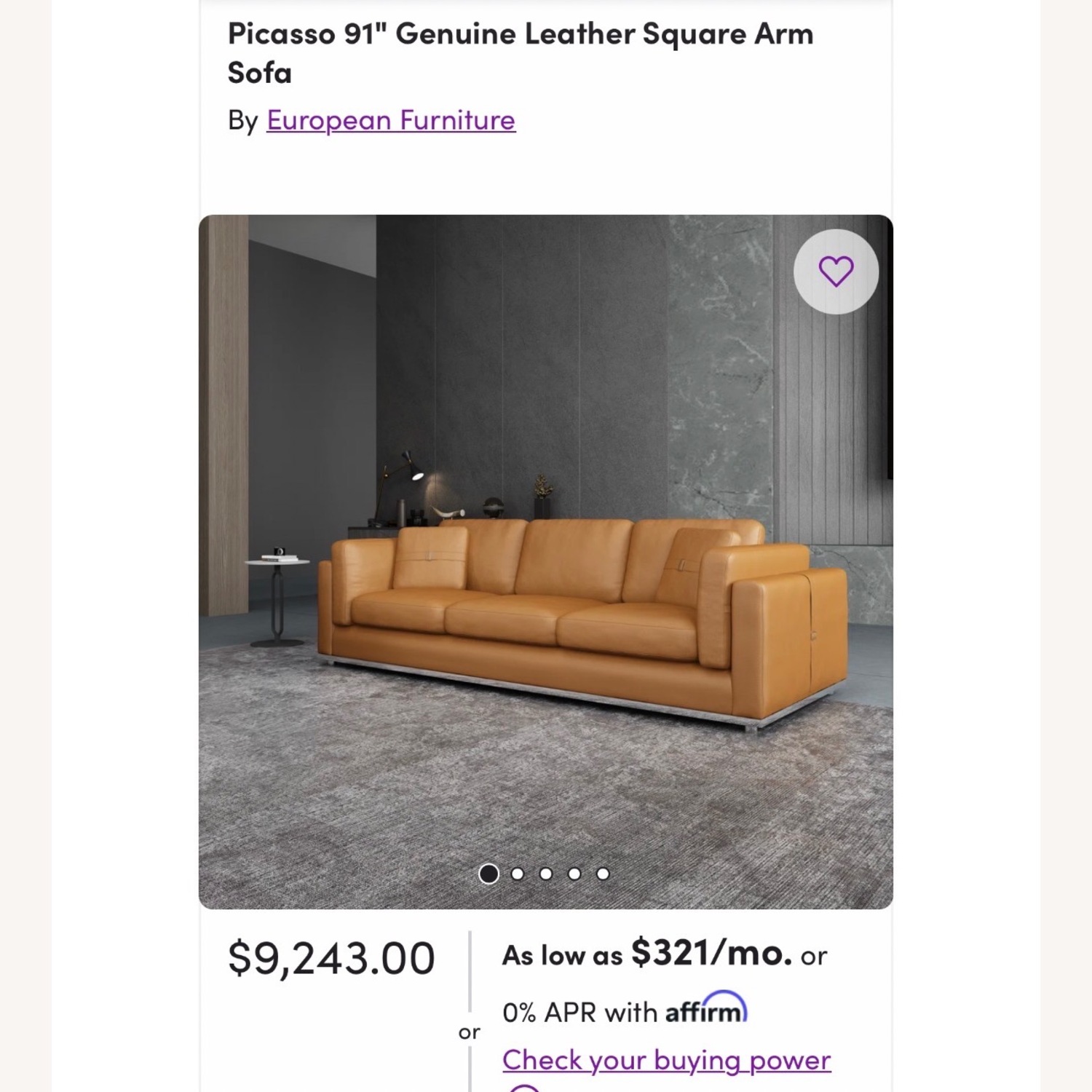 Picasso 91" Genuine Leather Square Arm Sofa - image-2