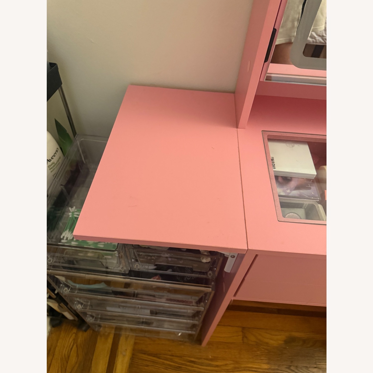 Pink Vanity Desk with Built in Mirror - image-2