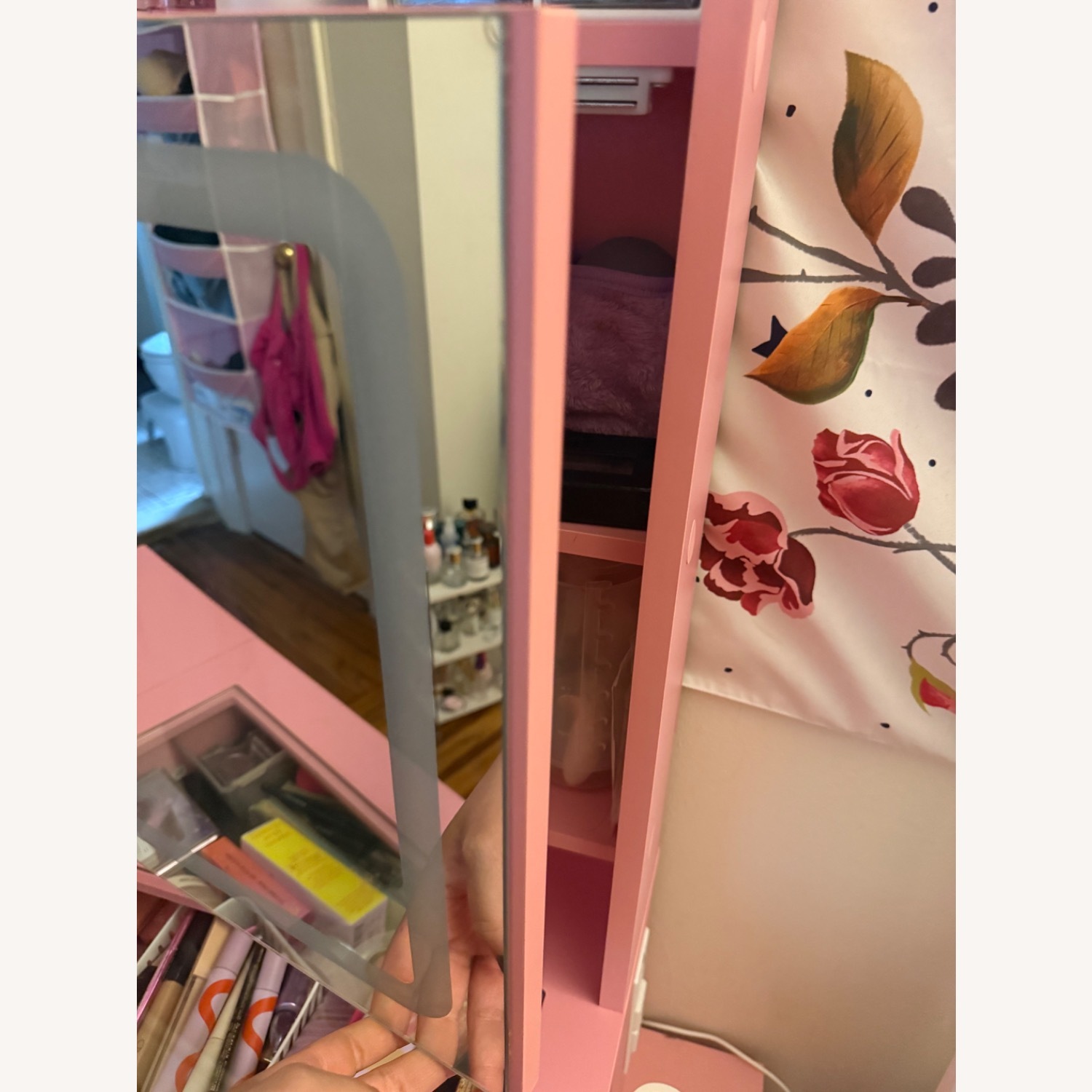 Pink Vanity Desk with Built in Mirror - image-6